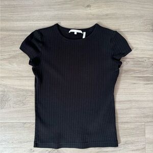 Helmut Lang Ribbed Black Minimal Short Sleeve Top | S